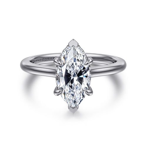14K White Gold Marquise Shape Halo Diamond Engagement Ring