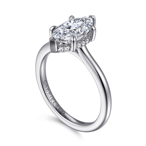 14K White Gold Marquise Shape Halo Diamond Engagement Ring