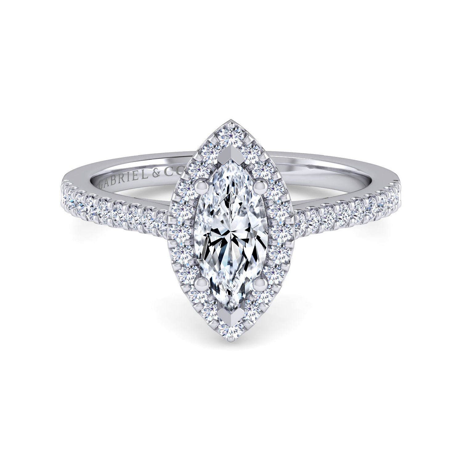 Gabriel - 14K White Gold Marquise Shape Halo Diamond Engagement Ring