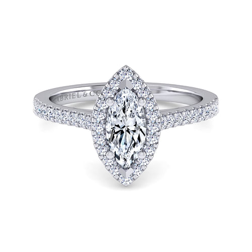 14K White Gold Marquise Shape Halo Diamond Engagement Ring