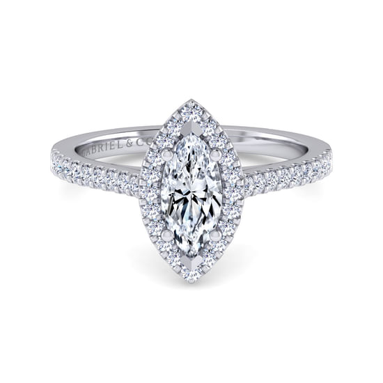 Gabriel - 14K White Gold Marquise Shape Halo Diamond Engagement Ring