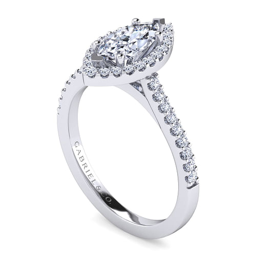 14K White Gold Marquise Shape Halo Diamond Engagement Ring