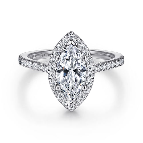 14K White Gold Marquise Shape Halo Diamond Engagement Ring