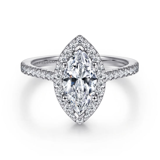 Gabriel - 14K White Gold Marquise Shape Halo Diamond Engagement Ring