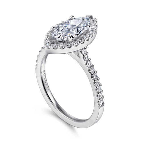 14K White Gold Marquise Shape Halo Diamond Engagement Ring