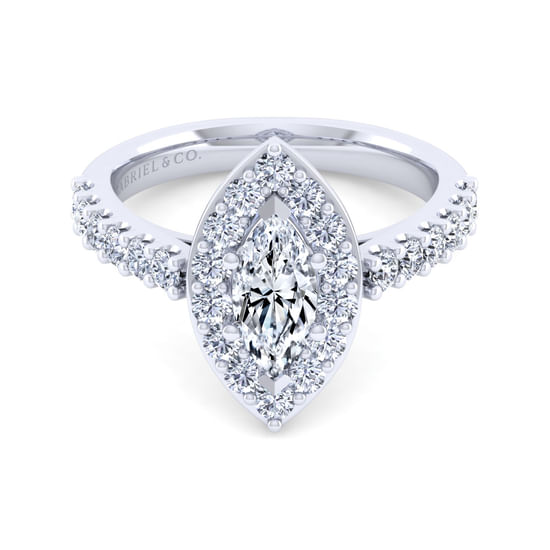 Gabriel - 14K White Gold Marquise Shape Halo Diamond Engagement Ring