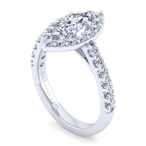 14K White Gold Marquise Shape Halo Diamond Engagement Ring