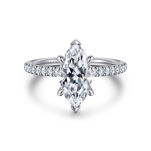 14K White Gold Marquise Shape Hidden Halo Diamond Engagement Ring