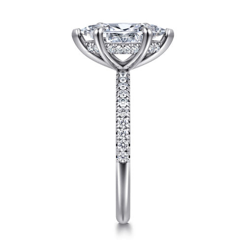 14K White Gold Marquise Shape Hidden Halo Diamond Engagement Ring