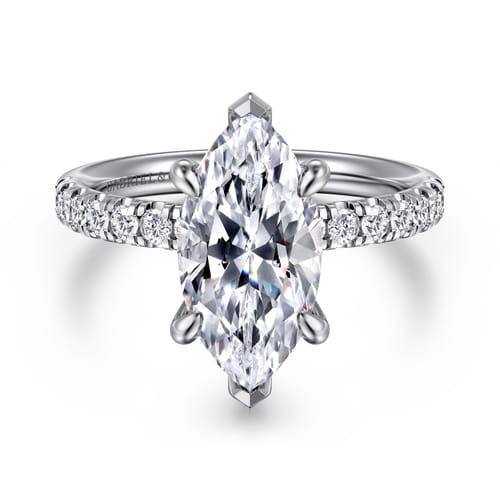 14K White Gold Marquise Shape Hidden Halo Diamond Engagement Ring