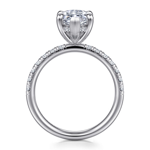 14K White Gold Marquise Shape Hidden Halo Diamond Engagement Ring