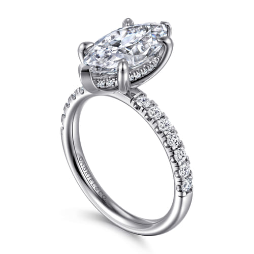 14K White Gold Marquise Shape Hidden Halo Diamond Engagement Ring