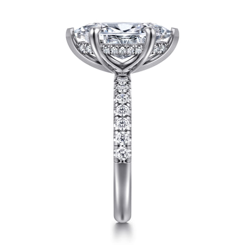 14K White Gold Marquise Shape Hidden Halo Diamond Engagement Ring