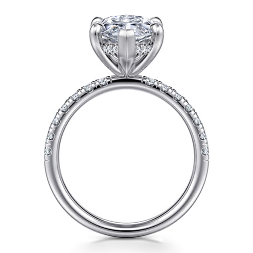 14K White Gold Marquise Shape Hidden Halo Diamond Engagement Ring