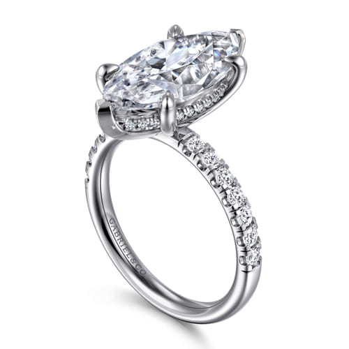 14K White Gold Marquise Shape Hidden Halo Diamond Engagement Ring