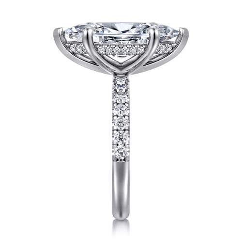 14K White Gold Marquise Shape Hidden Halo Diamond Engagement Ring