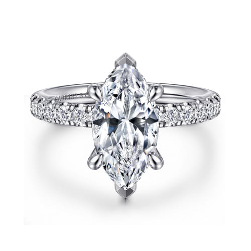 14K White Gold Marquise Shape Hidden Halo Diamond Engagement Ring