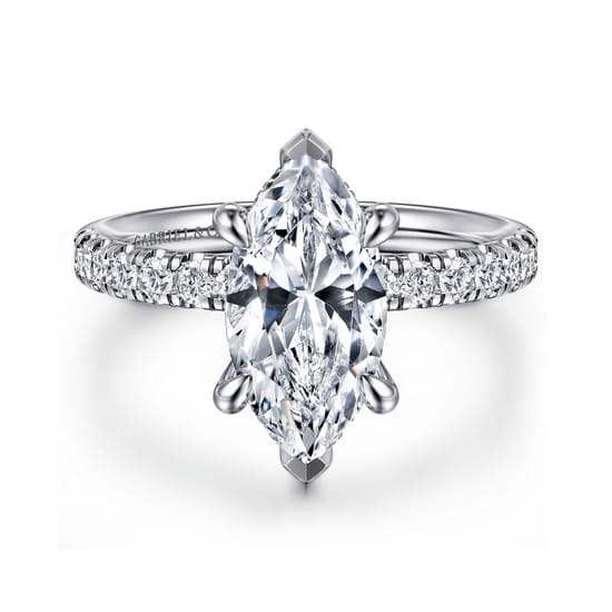 Gabriel - 14K White Gold Marquise Shape Hidden Halo Diamond Engagement Ring