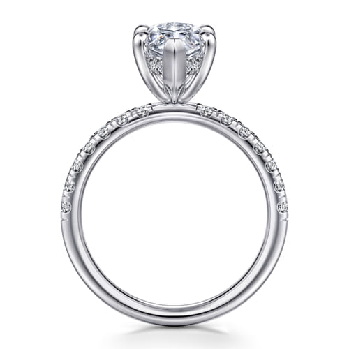 14K White Gold Marquise Shape Hidden Halo Diamond Engagement Ring