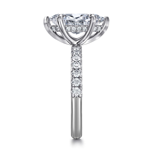 14K White Gold Marquise Shape Hidden Halo Diamond Engagement Ring
