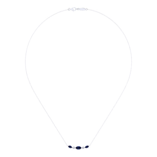 14K White Gold Marquise Shape Sapphire and Bezel Set Diamond Bar Necklace angle 2