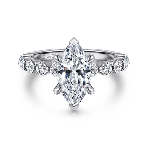 14K White Gold Marquise Shape Single Prong Diamond Engagement Ring
