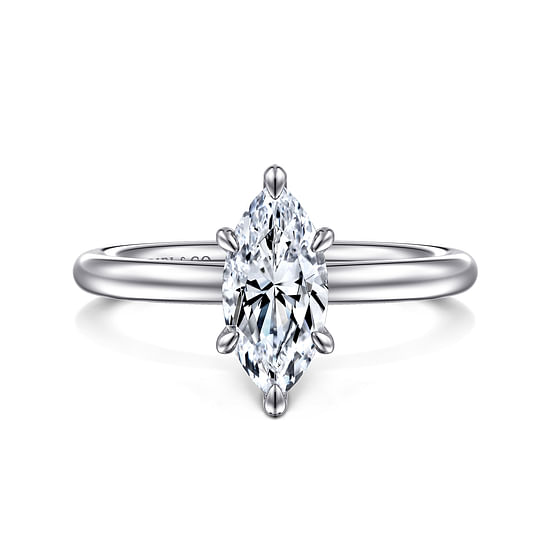 Gabriel - 14K White Gold Marquise Shape Solitaire Engagement Ring