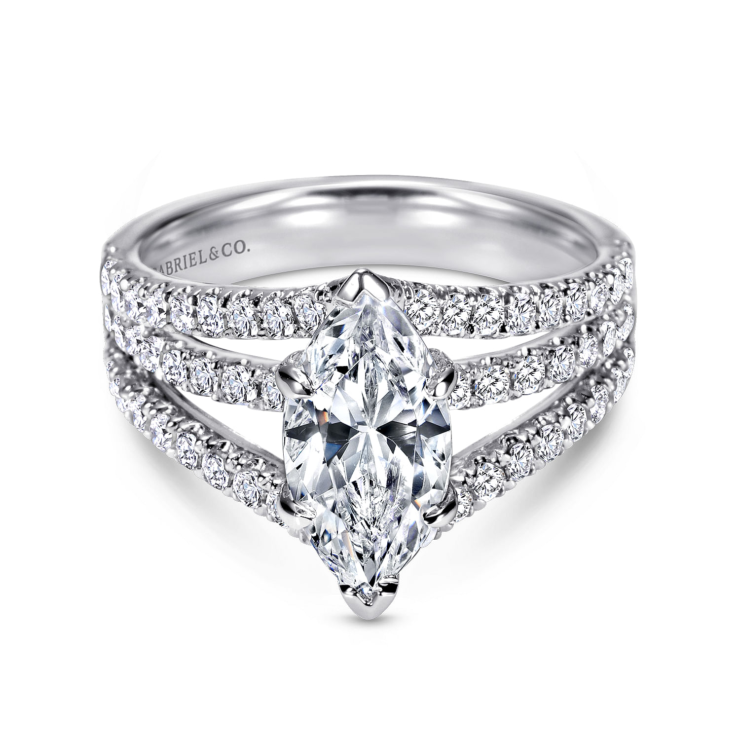 Gabriel - 14K White Gold Marquise Shape Split Shank Diamond Engagement Ring