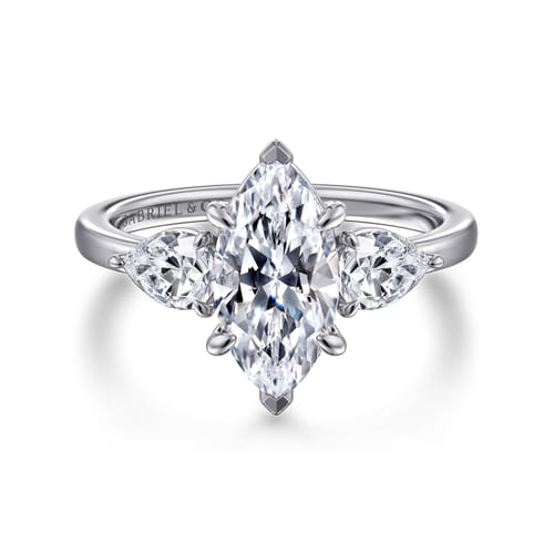 14K White Gold Marquise Shape Three Stone Diamond Engagement Ring