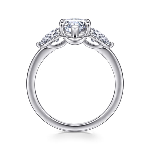 14K White Gold Marquise Shape Three Stone Diamond Engagement Ring