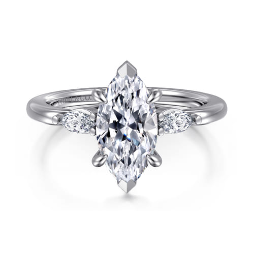 14K White Gold Marquise Shape Three Stone Diamond Engagement Ring