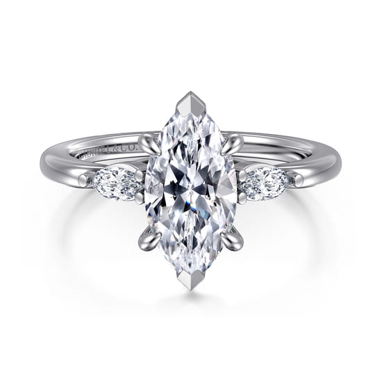 Gabriel - 14K White Gold Marquise Shape Three Stone Diamond Engagement Ring