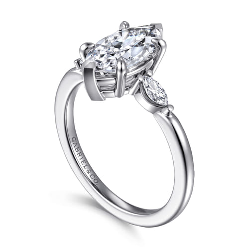 14K White Gold Marquise Shape Three Stone Diamond Engagement Ring
