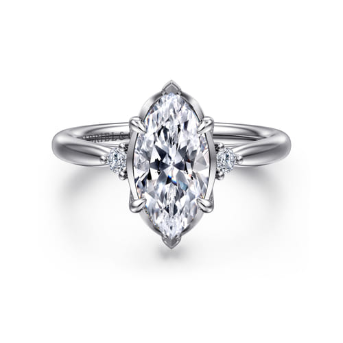 14K White Gold Marquise Shape Three Stone Diamond Engagement Ring