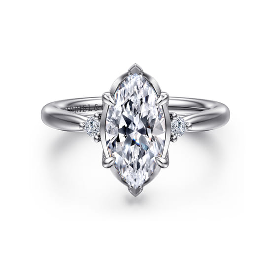 Gabriel - 14K White Gold Marquise Shape Three Stone Diamond Engagement Ring