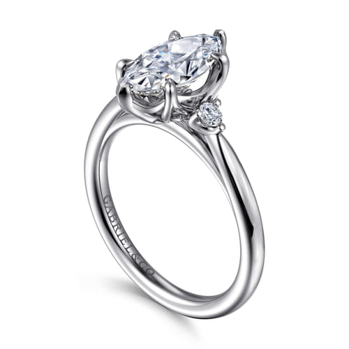 14K White Gold Marquise Shape Three Stone Diamond Engagement Ring