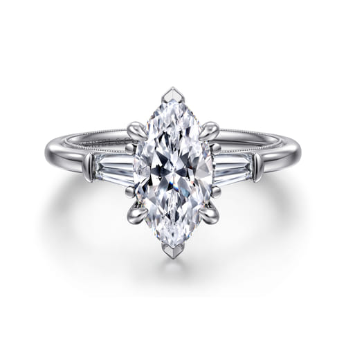 14K White Gold Marquise Shape Three Stone Diamond Engagement Ring