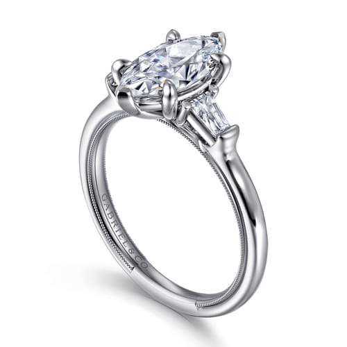 14K White Gold Marquise Shape Three Stone Diamond Engagement Ring