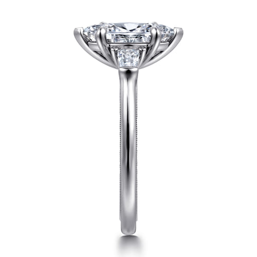 14K White Gold Marquise Shape Three Stone Diamond Engagement Ring