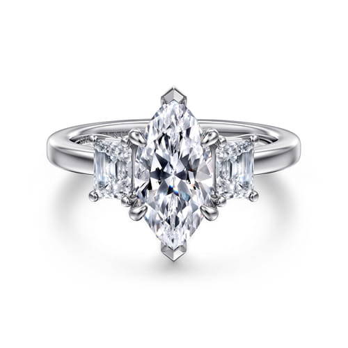 14K White Gold Marquise Shape Three Stone Diamond Engagement Ring 14K White Gold Marquise Shape Three Stone Diamond Engagement Ring