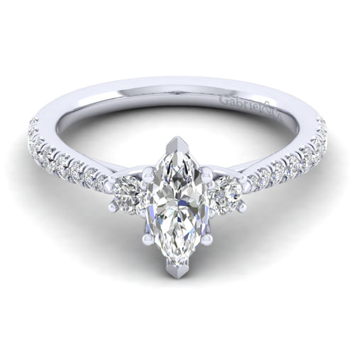 14K White Gold Marquise Shape Three Stone Diamond Engagement Ring
