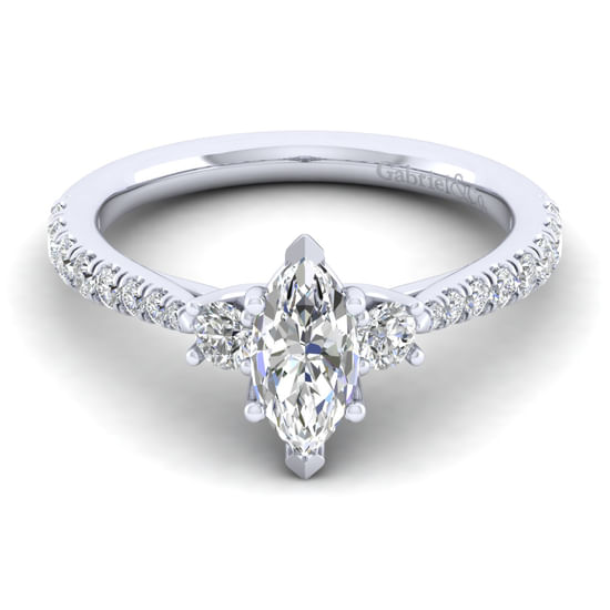 Gabriel - 14K White Gold Marquise Shape Three Stone Diamond Engagement Ring