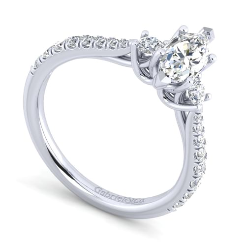 14K White Gold Marquise Shape Three Stone Diamond Engagement Ring