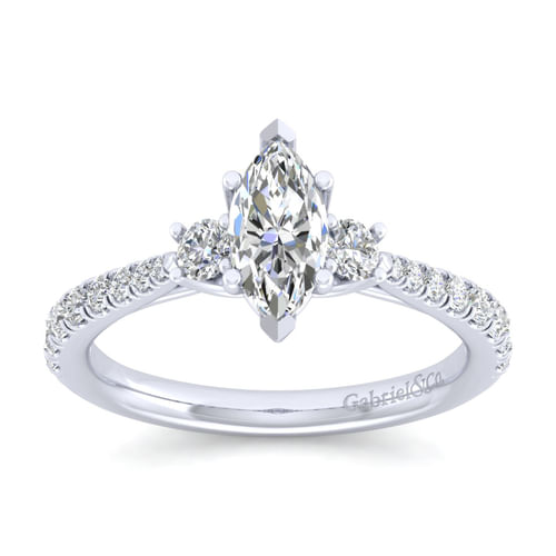 14K White Gold Marquise Shape Three Stone Diamond Engagement Ring
