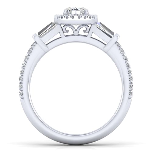 14K White Gold Marquise Shape Three Stone Halo Diamond Channel Set Engagement Ring