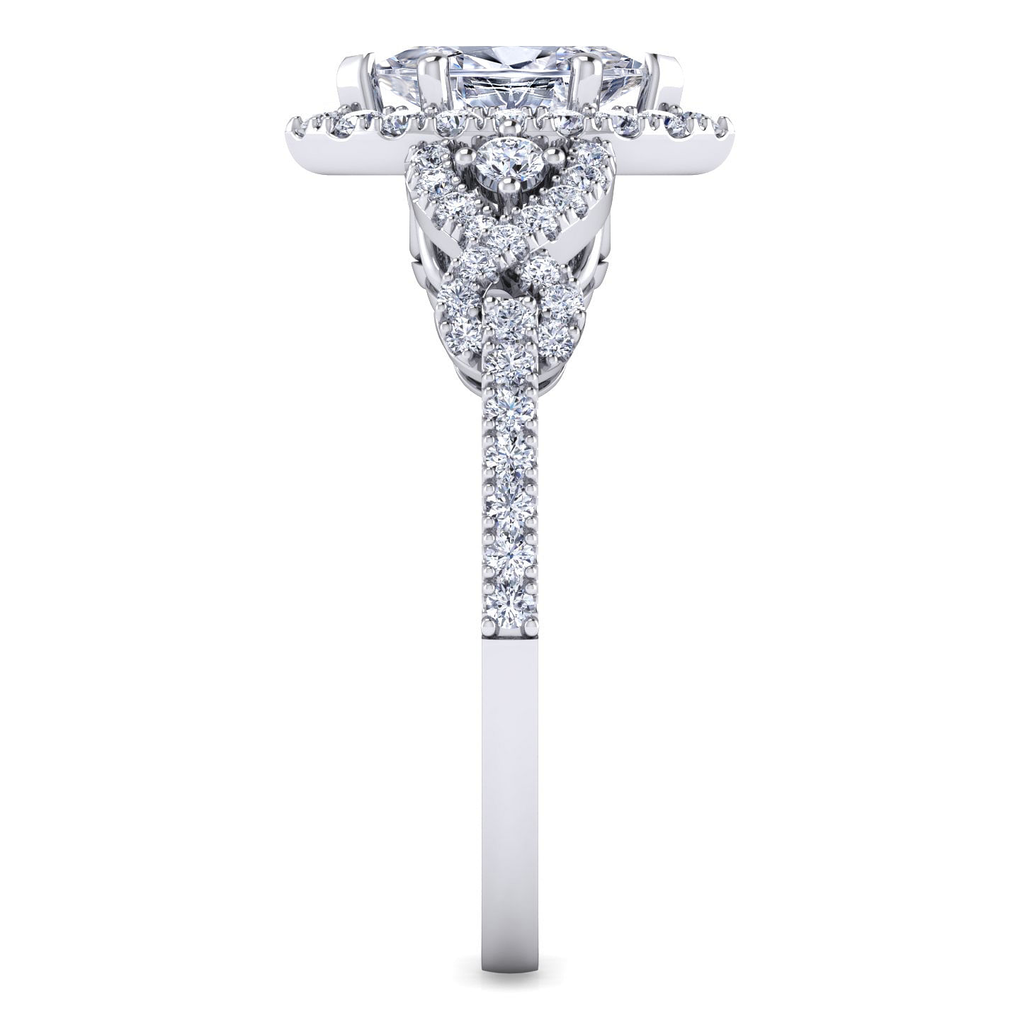 14K White Gold Marquise Shape Three Stone Halo Diamond Engagement Ring