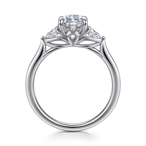 14K White Gold Marquise Shape Three Stone Lotus Diamond Engagement Ring