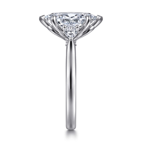 14K White Gold Marquise Shape Three Stone Lotus Diamond Engagement Ring