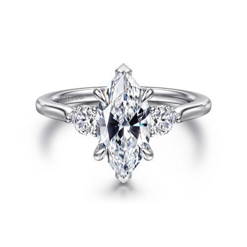 14K White Gold Marquise Shape Three Stone Lotus Diamond Engagement Ring 14K White Gold Marquise Shape Three Stone Lotus Diamond Engagement Ring