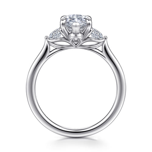 14K White Gold Marquise Shape Three Stone Lotus Diamond Engagement Ring 14K White Gold Marquise Shape Three Stone Lotus Diamond Engagement Ring